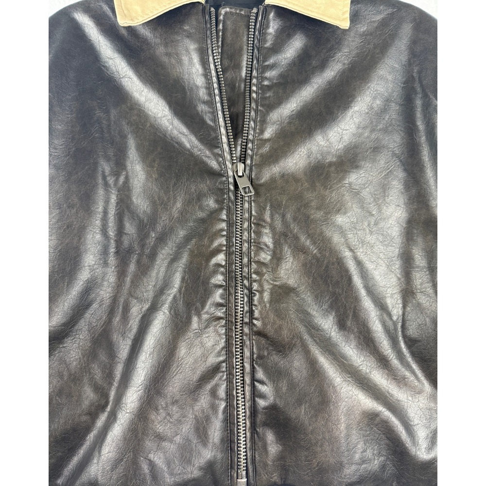 Lioness Nirvana Bomber Jacket XS Two Tone Faux Leather Brown Tan Cropped NWT - Picture 4 of 7